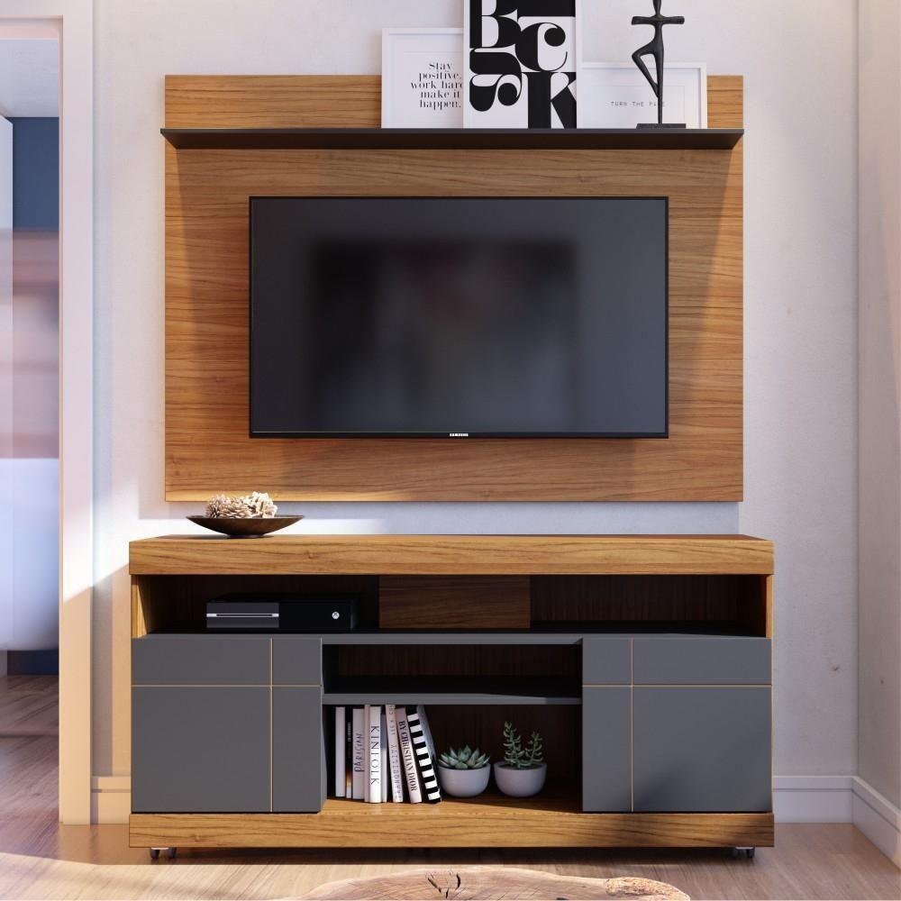 Home Para Tv Com Portas Vernita Noce Preto - 1
