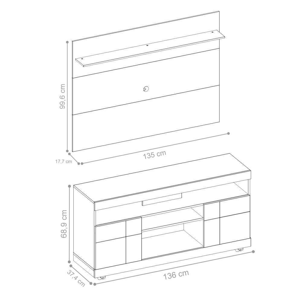 Home Para Tv Com Portas Vernita Noce Preto - 2
