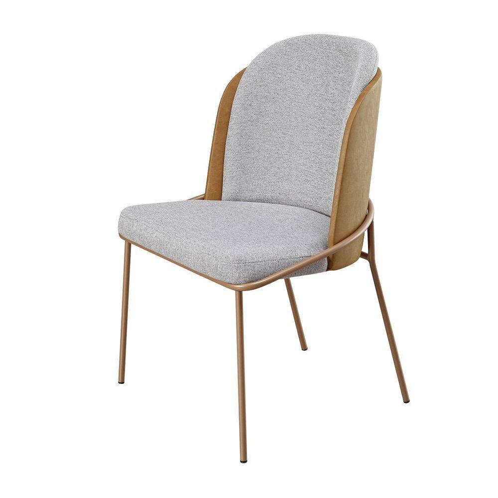 Cadeira Estofada Compossê Com Base Em Aço Carbono Pintura Epóxi – Maya Exclusiva Linho Lincoln Cinza - Champanhe Epóxi - 6