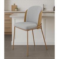 Cadeira Estofada Compossê Com Base Em Aço Carbono Pintura Epóxi – Maya Exclusiva Linho Lincoln Cinza - Champanhe Epóxi - 1