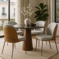 Cadeira Estofada Compossê Com Base Em Aço Carbono Pintura Epóxi – Maya Exclusiva Linho Lincoln Cinza - Champanhe Epóxi - 2