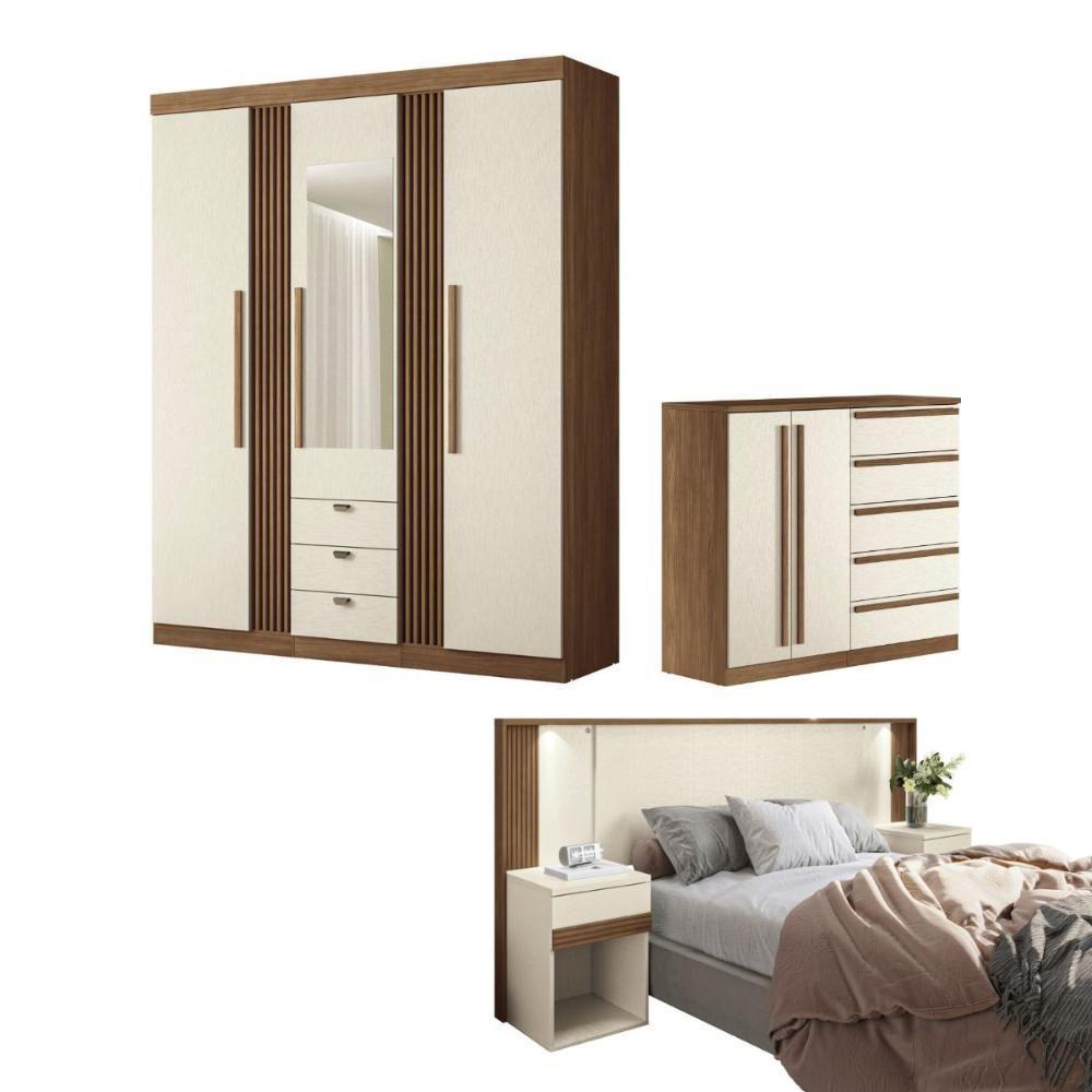 Conjunto Quarto Completo Com Espelho Xangai Jatoba Areia - 1
