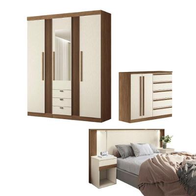 Conjunto Quarto Completo Com Espelho Xangai Jatoba Areia