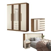 Conjunto Quarto Completo Com Espelho Xangai Jatoba Areia - 1