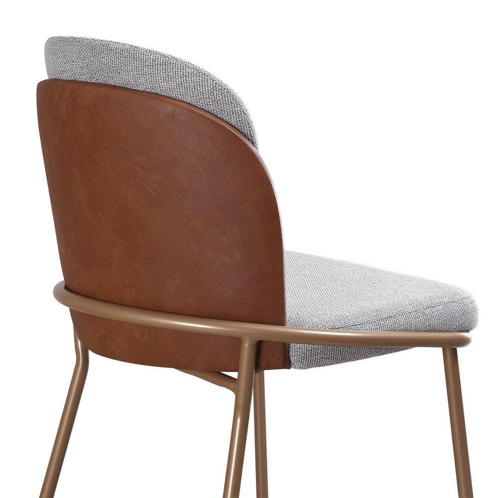 Kit Com 4 Banquetas Cristal Com Encosto Estofado E Base Em Aço Champanhe – Exclusiva Linho Lincoln Cinza - 4