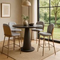 Kit Com 4 Banquetas Cristal Com Encosto Estofado E Base Em Aço Champanhe – Exclusiva Linho Lincoln Cinza - 1