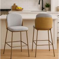 Kit Com 4 Banquetas Cristal Com Encosto Estofado E Base Em Aço Champanhe – Exclusiva Linho Lincoln Cinza - 6