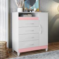 Cômoda Reyna Branco Titanium Azul Rosa 4 Gavetas - 3