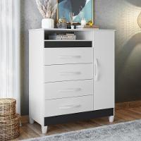 Cômoda Reyna Branco Titanium Azul Rosa 4 Gavetas