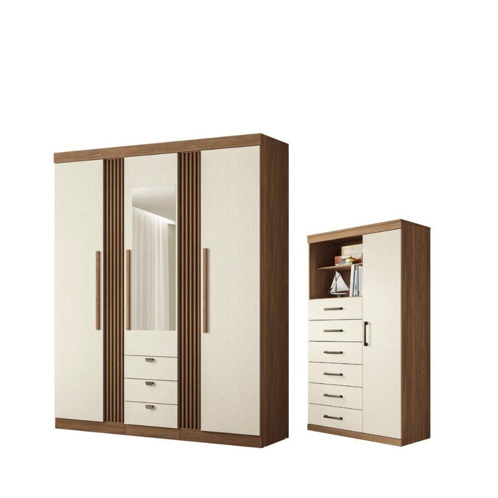 Kit Guarda Roupa Espelho E Multi Uso Veronica Jatoba Areia - 1