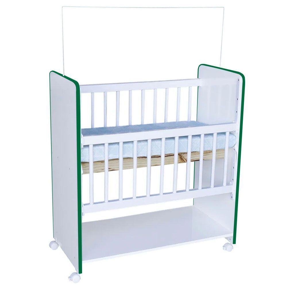 Mini Berço New Baby Bed Side Grade Móvel + Colchão Branco/verde - 1