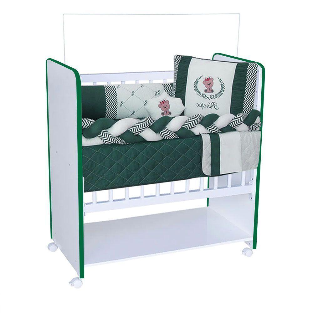 Mini Berço New Baby Bed Side Grade Móvel + Colchão Branco/verde - 2