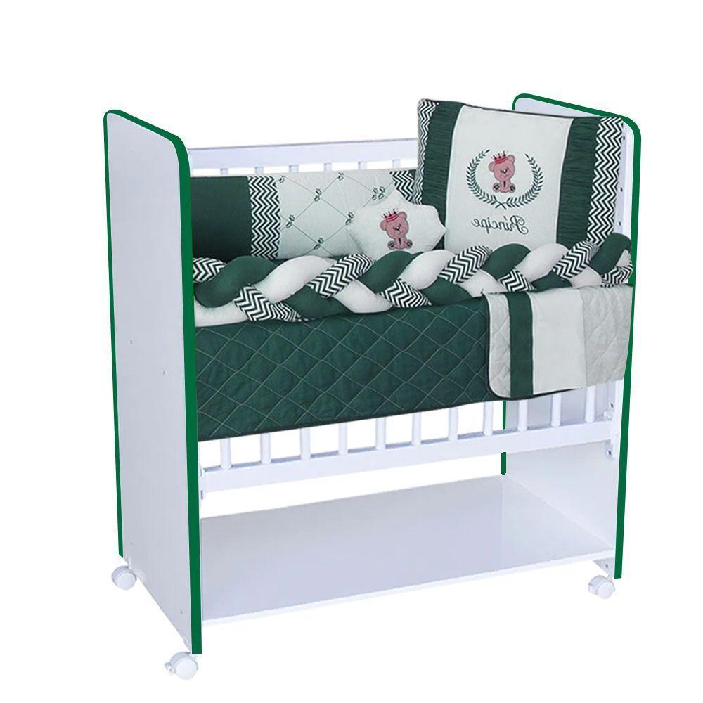Mini Berço New Baby Bed Side Grade Móvel + Colchão Branco/verde - 3