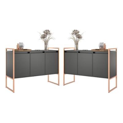 Buffet 3 Portas Rouxe Preto Cobre Conjunto 2 Unidades