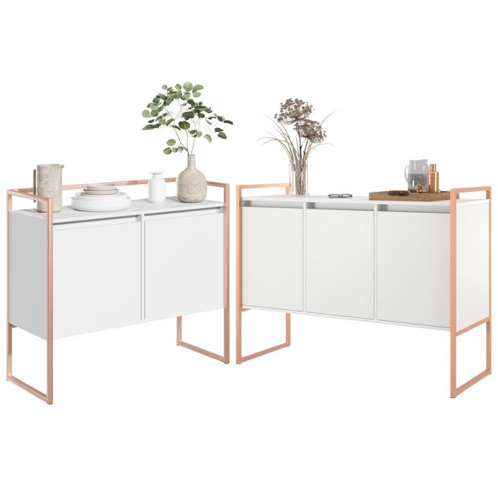 Conjunto Buffet Industrial 2 E 3 Portas Branco Cobre - 1