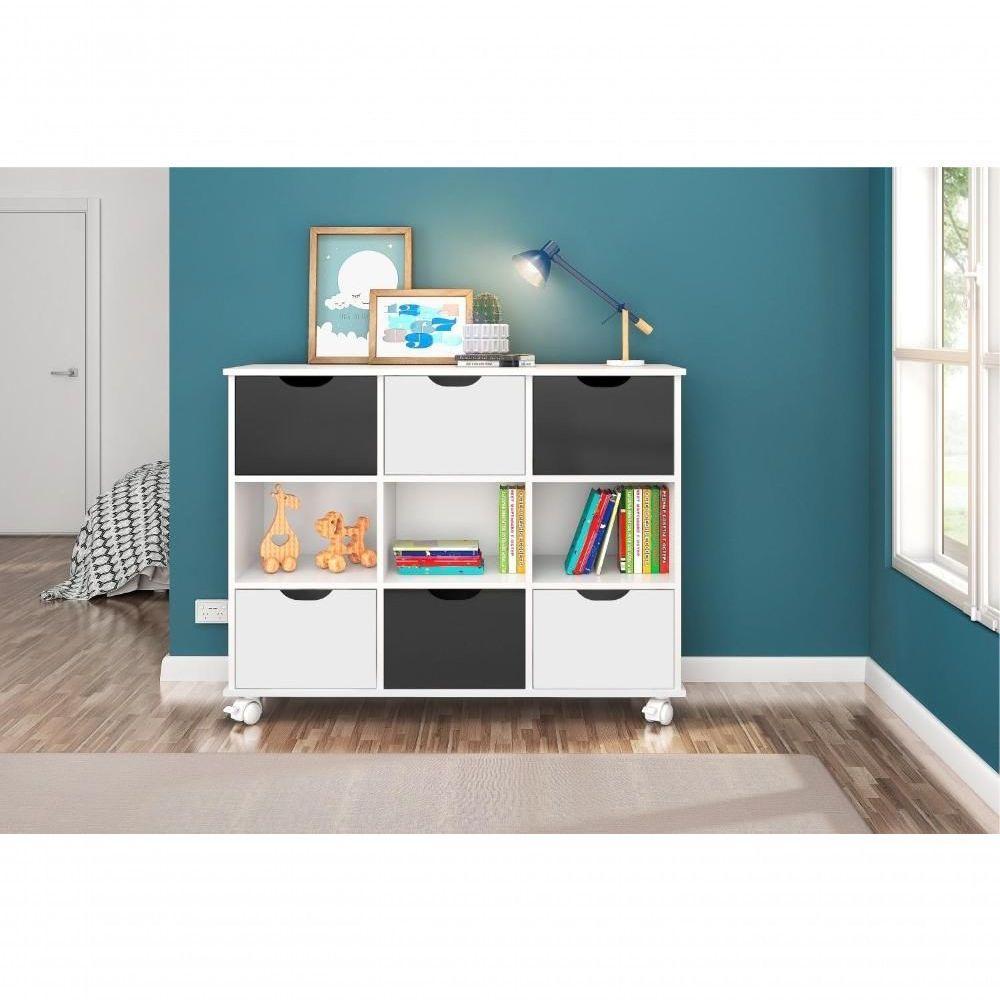 Nicho Organizador Com Rodinhas Portland Branco Com Gavetas Brancas E Pretas - 3