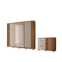 Conjunto Guarda Roupa Espelho E Comoda Louis Carvalho Fendi - 3