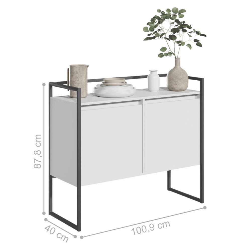 Conjunto Buffet 2 Portas E Aparador Industrial Branco Preto - 2