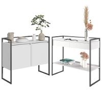 Conjunto Buffet 2 Portas E Aparador Industrial Branco Preto - 1