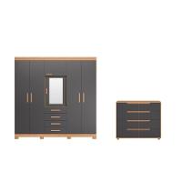 Conjunto Guarda Roupa E Cômoda Dubai Freijó Titanium - 3