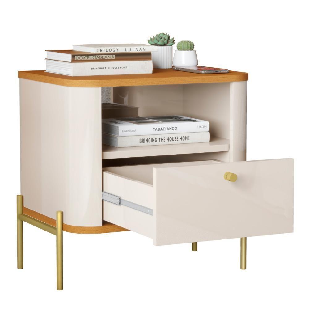 Mesa De Cabeceira Sweet Dreams Off White Nature Dourado - 3