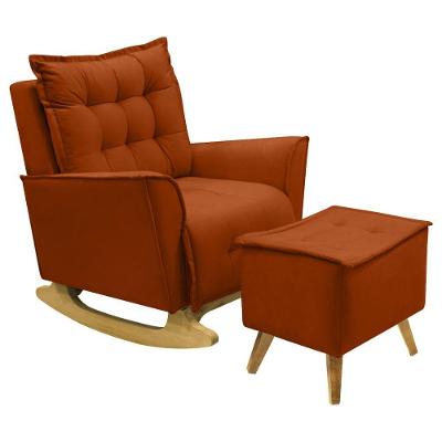Poltrona Amamentação De Balanço Helena + Puff Veludo Quarto Terracota