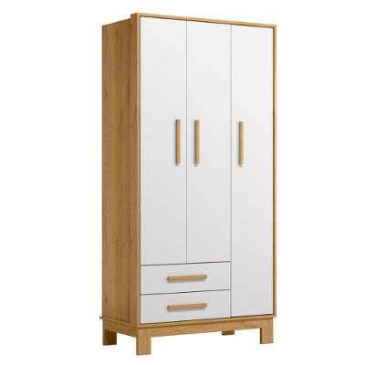 Guarda Roupa Casal Segóvia 3 Portas 2 Gavetas Freijó Branco Acetinado MDP