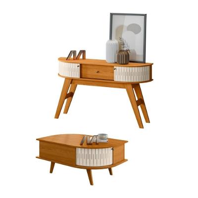Conjunto Mesa de Centro e Aparador Montreal Retangular MDF 136cm Bege Cinamomo Off White