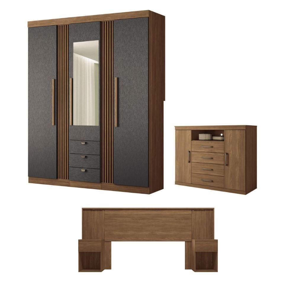 Conjunto Quarto Completo Com Espelho Viena Jatoba Grafite - 1