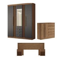 Conjunto Quarto Completo Com Espelho Xangai Jatoba Grafite - 1