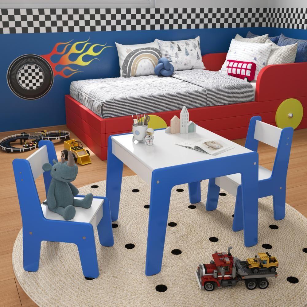 Conjunto De Mesa Com 2 Cadeiras Goiania Branco Azul - 1