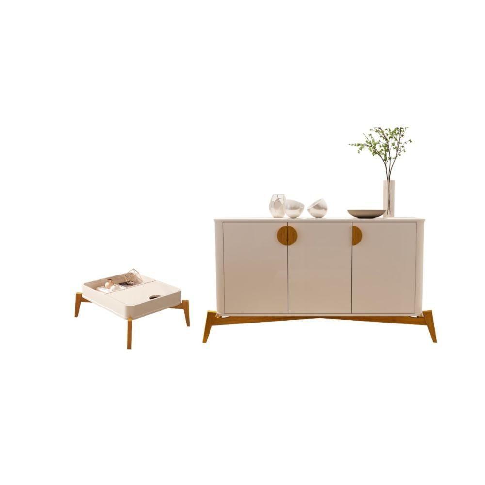 Conjunto Mesa De Centro E Buffet Rogers Off White - 1
