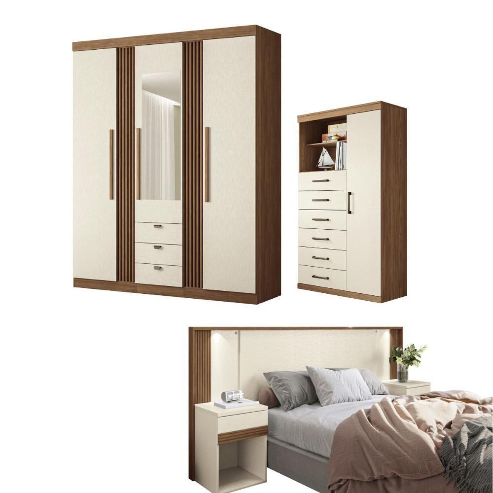 Conjunto Quarto Completo Com Espelho Veneza Jatoba Areia - 1