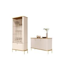 Conjunto Buffet E Cristaleira Lirio Off White Nature Dourado - 1
