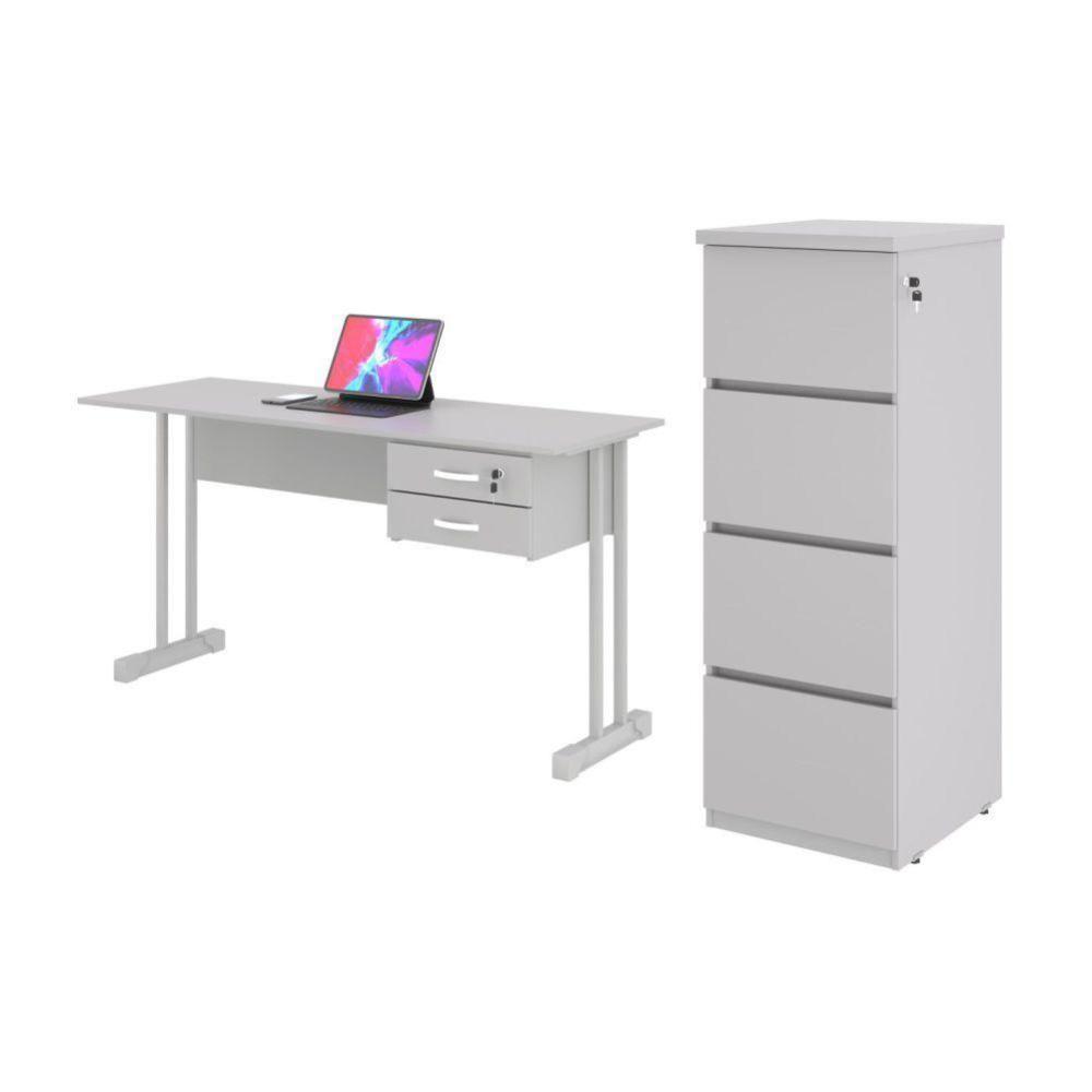 Conjunto Escrivaninha E Gaveteiro Larissa Cinza - 1