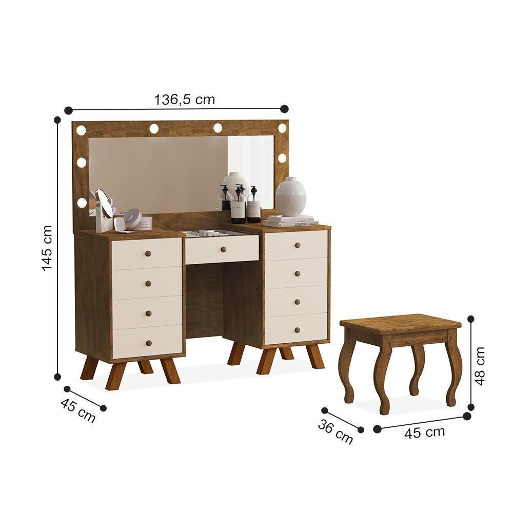 Penteadeira Feminina Com Assento Atlanta Malbec Off White - 2