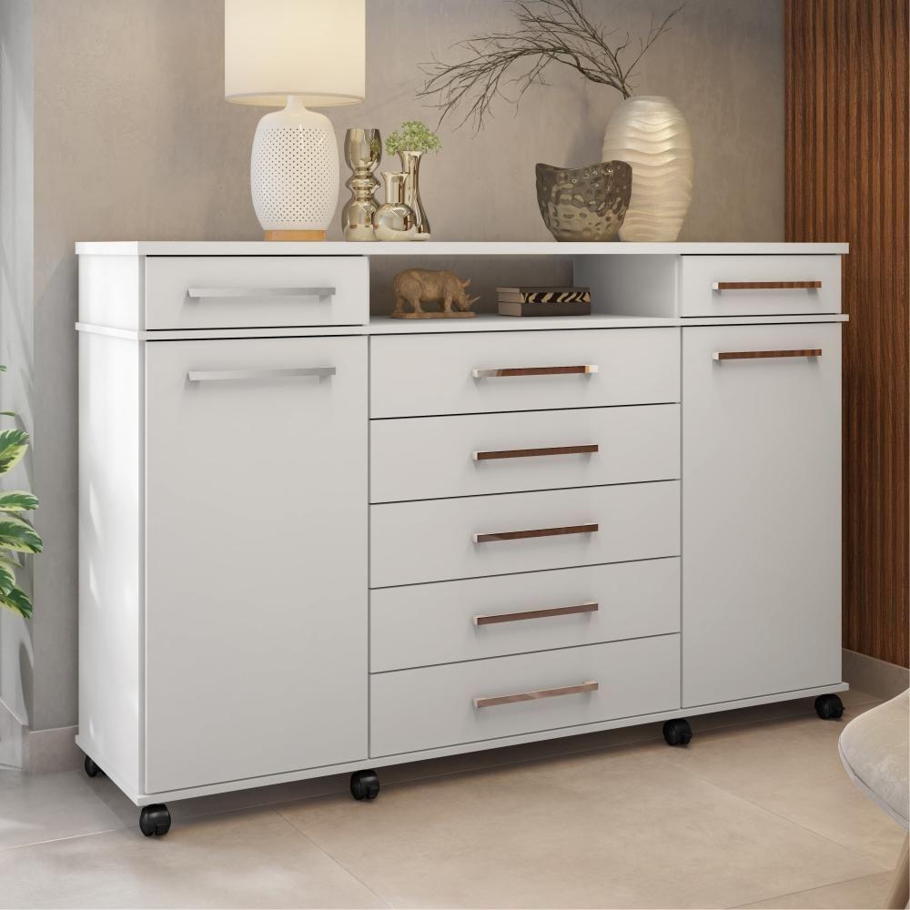 Comoda 7 Gavetas 2 Portas Texas Branco - 1