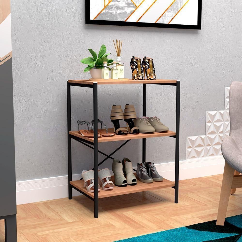 Sapateira Multiuso Industrial Neres Preto Com 3 Prateleiras - 3