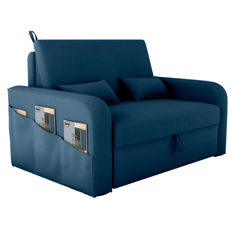 Sofá Cama Com Baú Gorteen Veludo Azul - 5