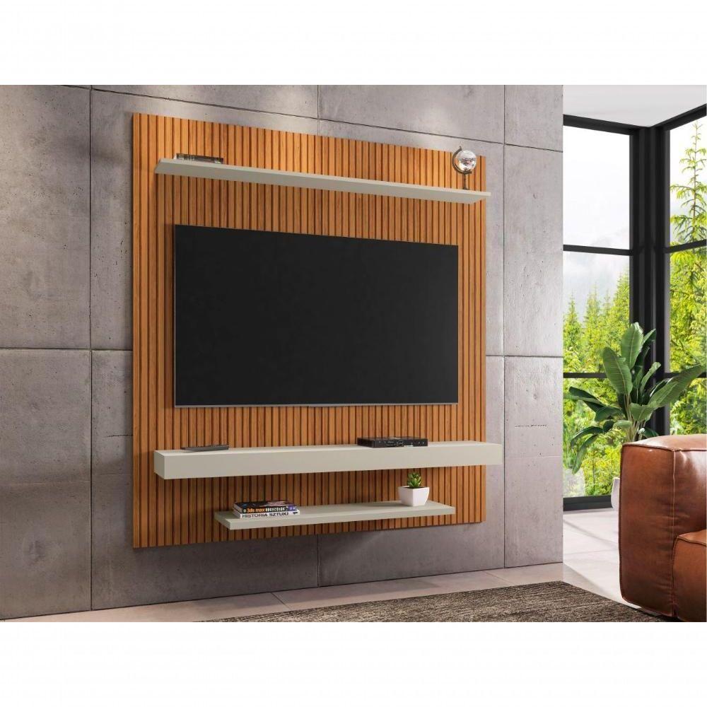 Painel Com Prateleira Nantes Ripado Off White - 4