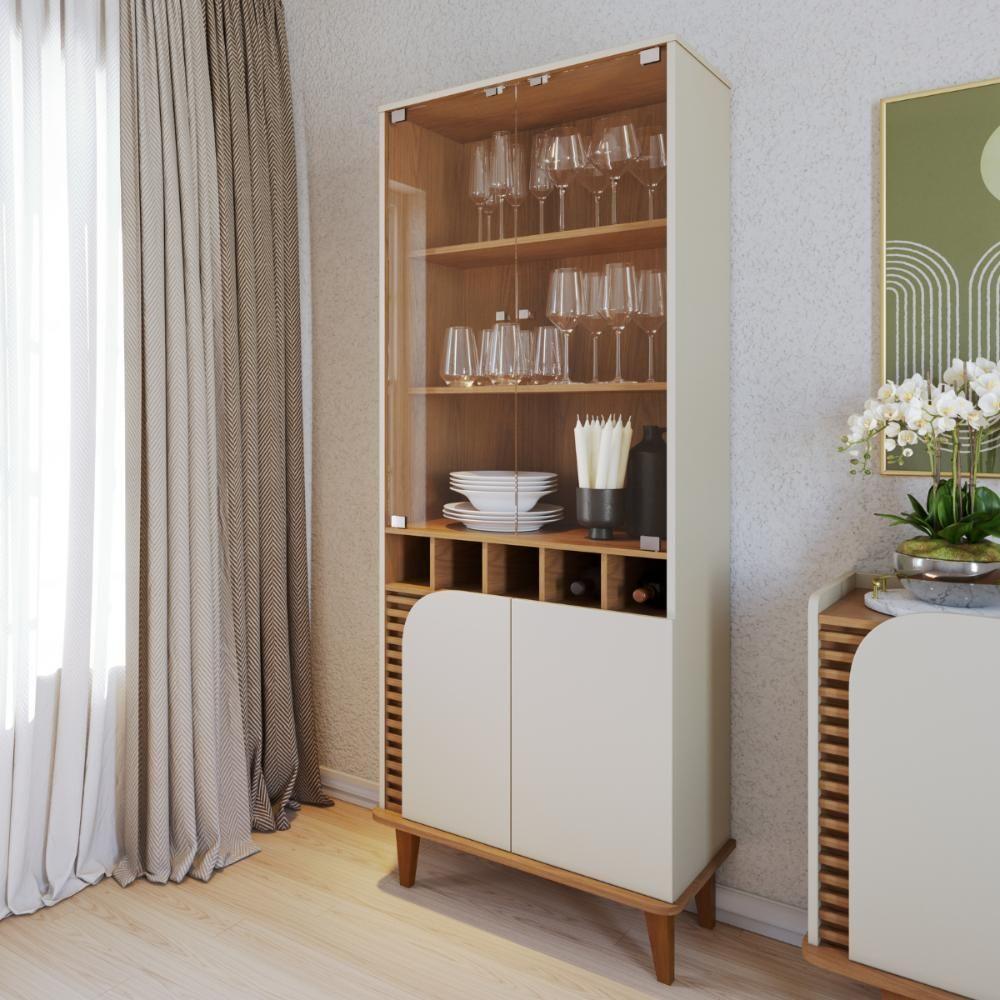 Cristaleira 2 Portas De Vidro Roma Off White Matte Freijó - 4