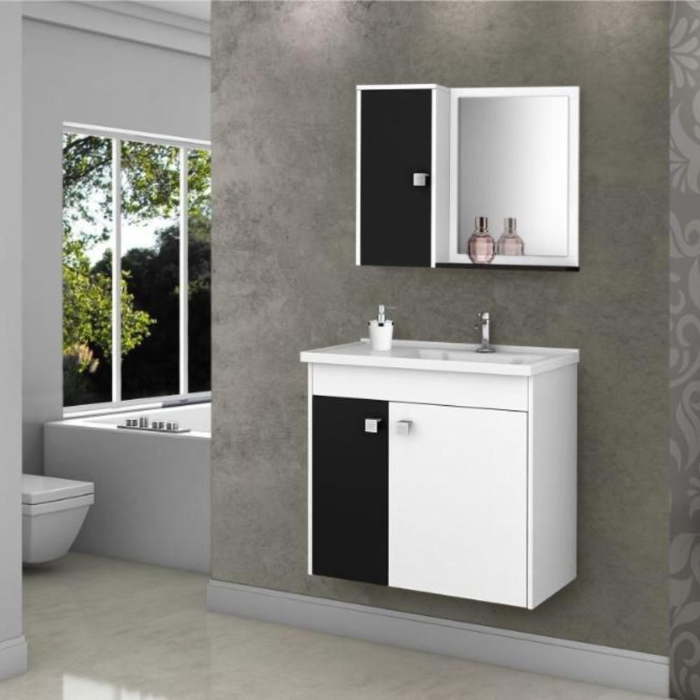 Gabinete Com Cuba E Armário Arlon Branco Preto - 1