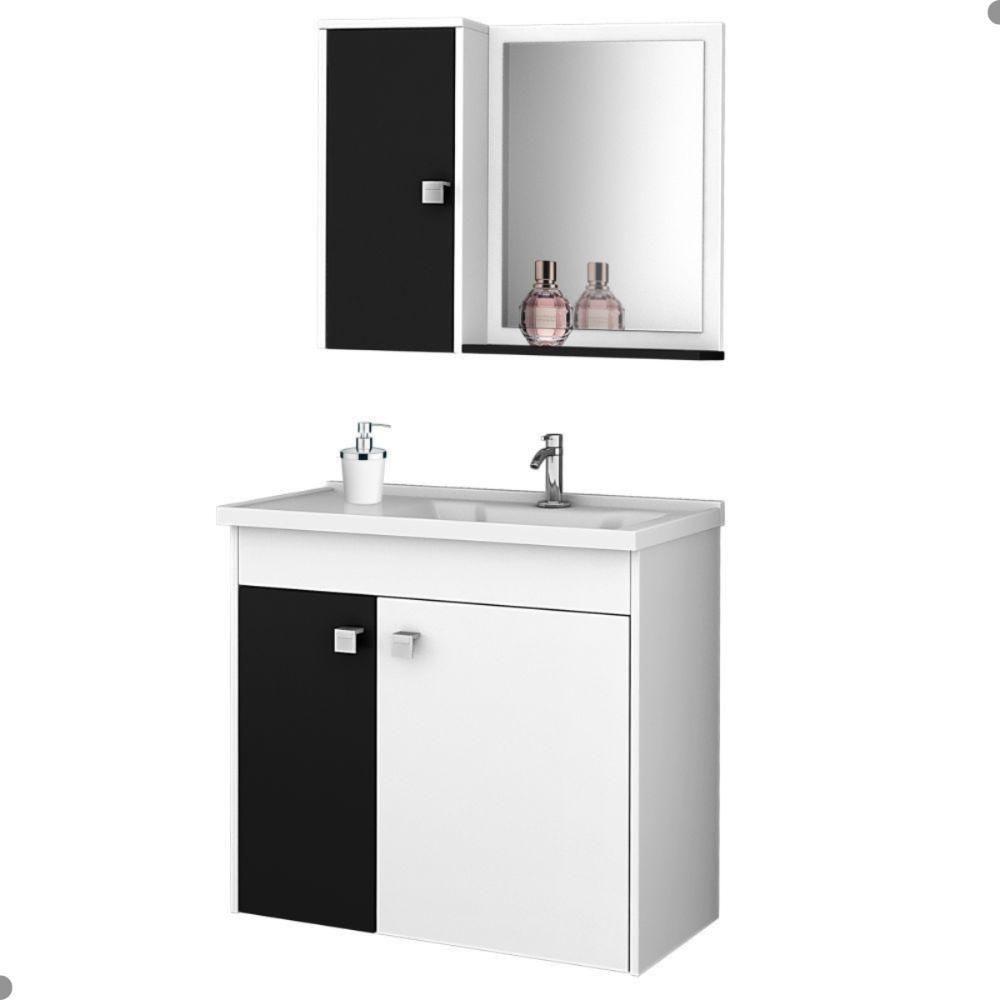 Gabinete Com Cuba E Armário Arlon Branco Preto - 3