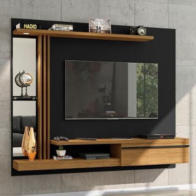 Painel Para Tv Com Espelho E Led Thalita Preto Cinamomo