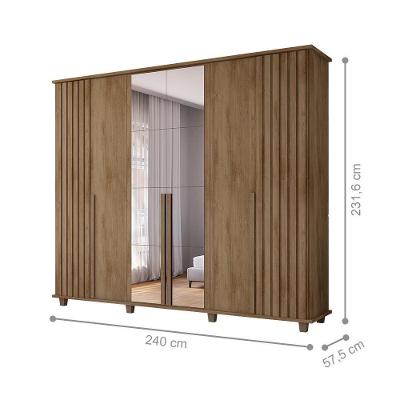 Guarda Roupa Casal Potenza 6 Portas 3 Gavetas Cinamomo com Espelho MDP-MDF
