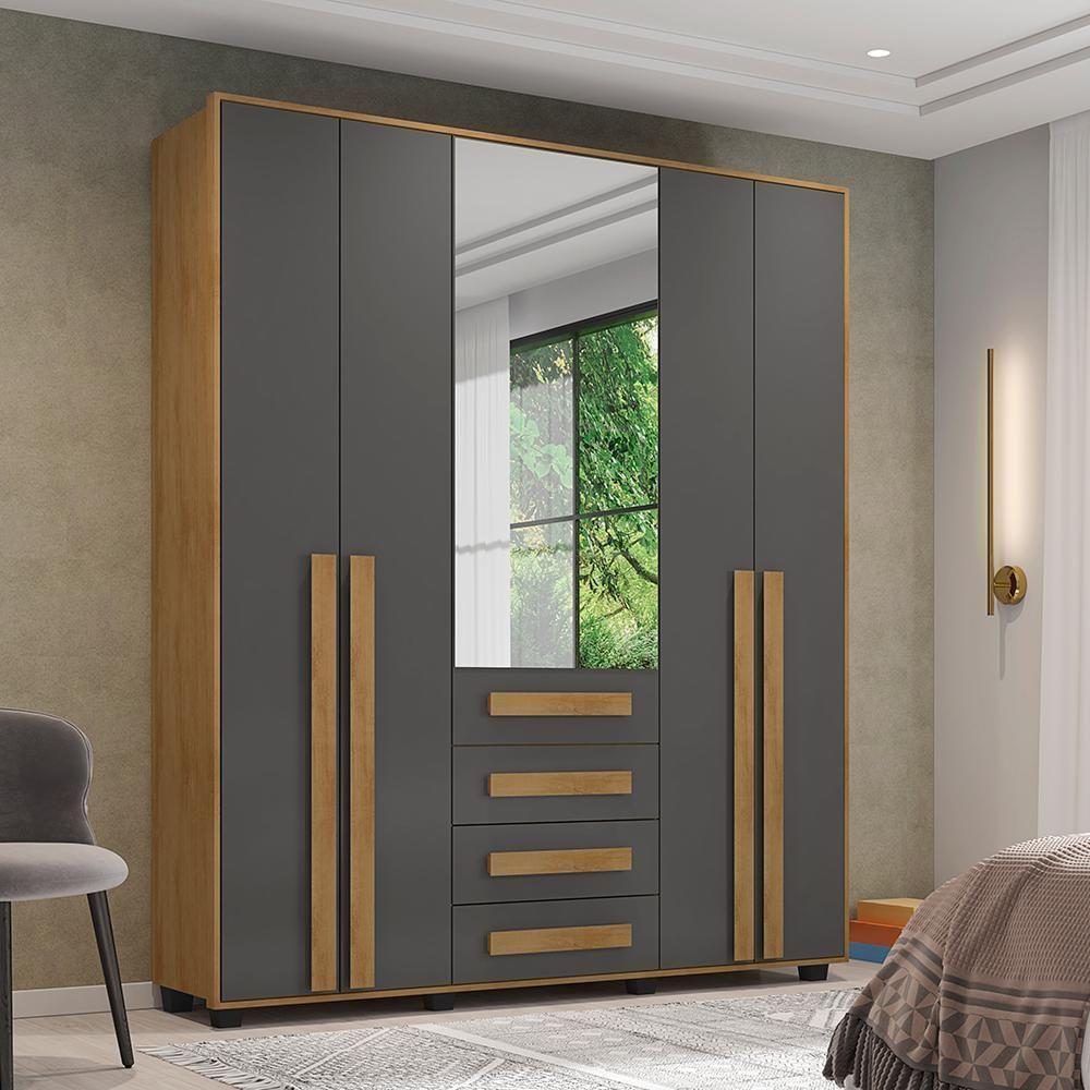 Roupeiro 5 Portas Ragusa Cinamomo Grafite - 1