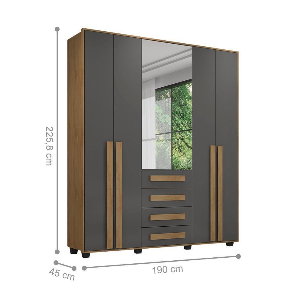 Roupeiro 5 Portas Ragusa Cinamomo Grafite - 2