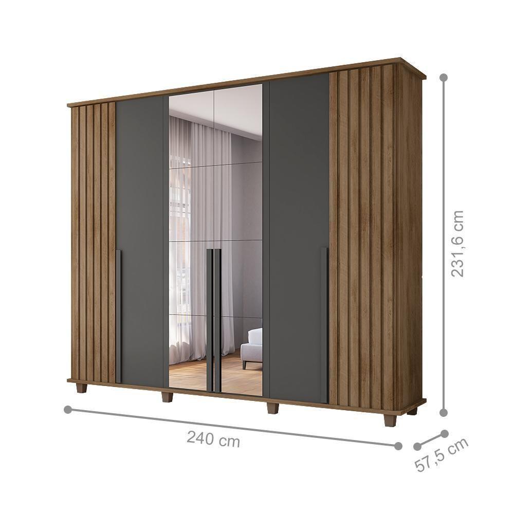 Roupeiro 6 Portas Potenza Cinamomo Grafite Com Espelho - 2