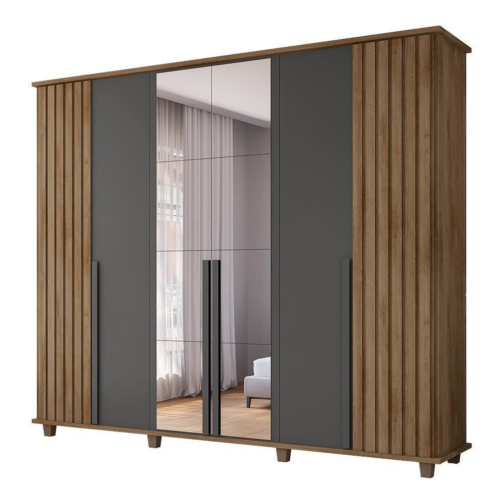 Roupeiro 6 Portas Potenza Cinamomo Grafite Com Espelho - 3