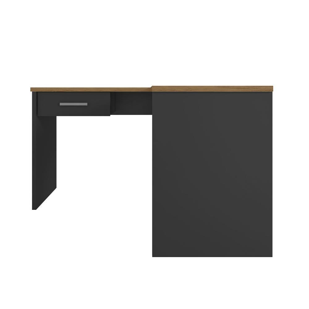 Mesa Em L Com Gaveta Nikola Preto Trama Freijó - 2